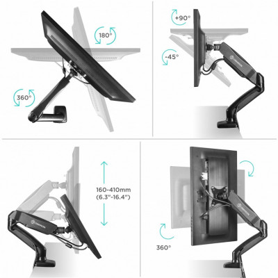 Кронштейн с газлифтом ONKRON G80 чёрный