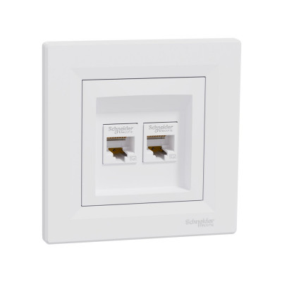 Розетка двойная компьютерная SE EPH4400121 Asfora RJ45 в сборе белый Розетка двойная компьютерная SE EPH4400121 Asfora RJ45 в сборе белый