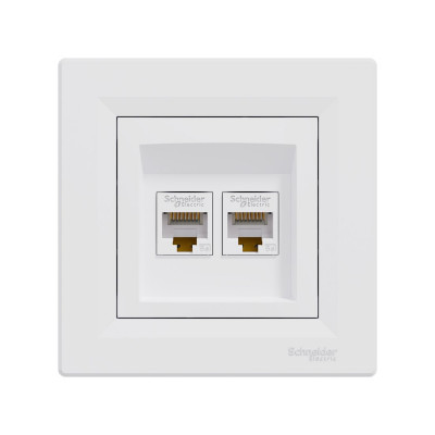 Розетка двойная компьютерная SE EPH4400121 Asfora RJ45 в сборе белый Розетка двойная компьютерная SE EPH4400121 Asfora RJ45 в сборе белый