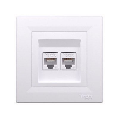 Розетка двойная компьютерная SE EPH4800121 Asfora RJ45 кат. 6 в сборе белый