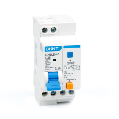 Дифференциальный автомат CHINT NXBLE-40 1P+N 25А C 30mA эектронный тип AC 4,5kA