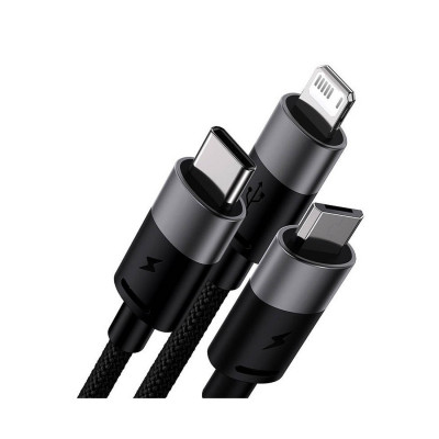 Интерфейсный кабель Baseus StarSpeed 1-for-3 USB to M+L+C 3.5A 1.2m Black (CAXS000001)