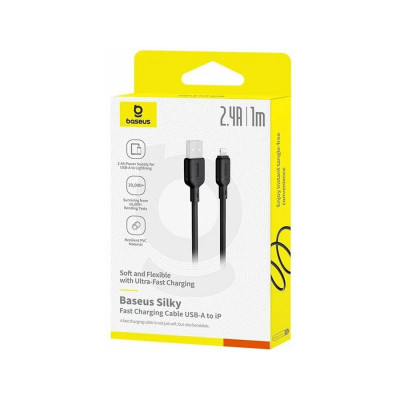 Интерфейсный кабель Baseus Silky USB to iP 2.4A 1m Black (P10377702113-00)