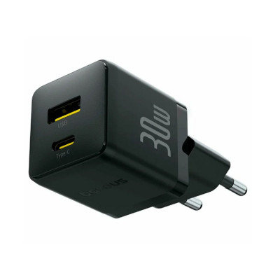 Адаптер питания Baseus Palm C+U 30W Black ( в комлпекте кабель Type-c) (P1011160A113-01)