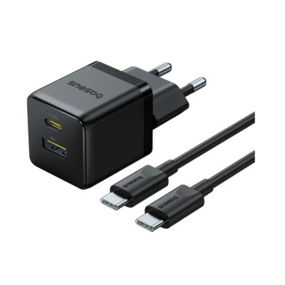 Адаптер питания Baseus Palm C+U 30W Black ( в комлпекте кабель Type-c) (P1011160A113-01)