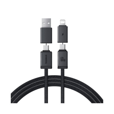 Интерфейсный кабель Baseus Versatile Two-for-Two U+C to C+L 60W 2m Black (P10383000121-02)
