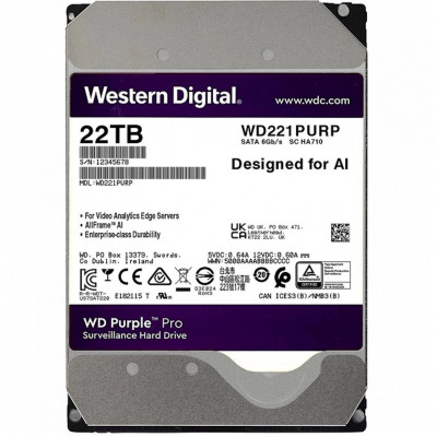 Жесткий диск HDD 22 Tb SATA 6Gb/s Western Purple Pro WD221PURP, 7200rpm, 512Mb