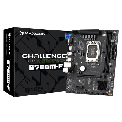 Материнская плата MaxSun Challenger B760M-F, LGA1700 B760, 2xDDR4 3xSATA 3xM.2 HDMI+VGA mATX