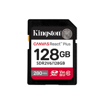 Карта памяти SD, Kingston Canvas React Plus, 128GB, SDR2V6/128GB, UHS-II, R280/W100, V60