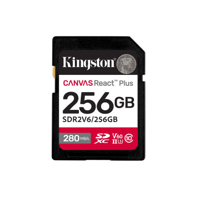 Карта памяти SD, Kingston Canvas React Plus, 256GB, SDR2V6/256GB, UHS-II, R280/W150, V60