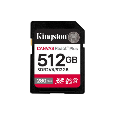 Карта памяти SD, Kingston Canvas React Plus, 512GB, SDR2V6/512GB, UHS-II, R280/W150, V60