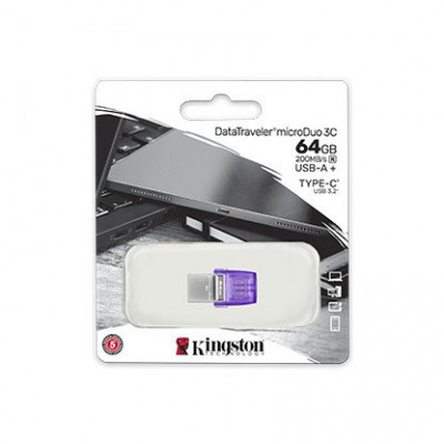 Флэш-накопитель Kingston 64Gb USB3.2+Type-C Data Traveler MicroDuo 3C (Metal)