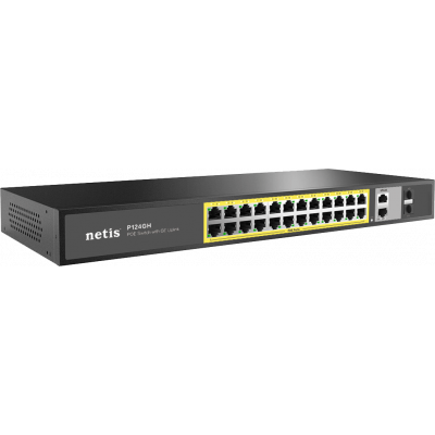 Коммутатор Netis P124GH, 24x10/100 LAN PoE, 2xGigabit Uplink, 2xSFP, 320W PoE