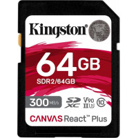 Карта памяти SD, Kingston Canvas React Plus, 64GB, SDR2/64GB, UHS-II, R300/W260