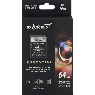 Карта памяти SD Exascend Essential, 64Gb, SDXC II, UHS-II (V90), R300/W260 Карта памяти SD Exascend Essential, 64Gb, SDXC II, UHS-II (V90), R300/W260