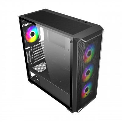 Компьютерный корпус FSP CMT591A, Без БП, 2xUSB3.0, 4xFAN120 ARGB, Tempered Glass, Black, E-ATX