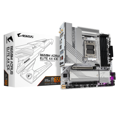 Материнская плата GIGABYTE B650M A ELITE AX ICE, AM5, B650, PCIe4.0, HDMI+DP, 4xDDR5, 2.5GLAN, mATX