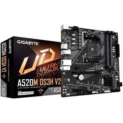 Материнская плата GIGABYTE A520M DS3H V2, AM4, 4xDDR4, PCIe3.0, DVI+HDMI, 4xSATA, M.2, GLAN, mATX