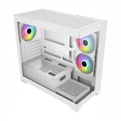 Компьютерный корпус FSP S340, Без БП, 2xUSB3.0, 3xFAN120 ARGB, 2xGlass, White, ATX