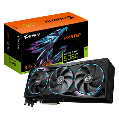 Видеокарта GIGABYTE AORUS GeForce RTX 5080 MASTER 16G, 16Gb/256bit, 1хHDMI+3xDP, PCIe5.0
