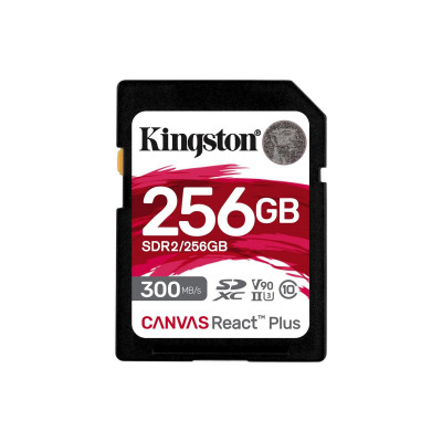 Карта памяти SD, Kingston Canvas React Plus, 256GB, SDR2/256GB, UHS-II, R300/W260