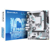 Материнская плата MaxSun B760M GAMING WIFI ICE, LGA1700, 2xDDR4, PCIe4.0, HDMI+DP, 1xNVMe, mATX Материнская плата MaxSun B760M GAMING WIFI ICE, LGA1700, 2xDDR4, PCIe4.0, HDMI+DP, 1xNVMe, mATX
