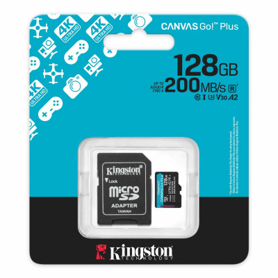 Карта памяти MicroSD, Kingston Canvas Go! Plus Gen4, 128GB, SDCG4/128GB, Class 10, UHS-I, R200/W160 Карта памяти MicroSD, Kingston Canvas Go! Plus Gen4, 128GB, SDCG4/128GB, Class 10, UHS-I, R200/W160