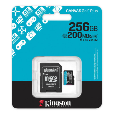 Карта памяти MicroSD, Kingston Canvas Go! Plus Gen4, 256GB, SDCG4/256GB, Class 10, UHS-I, R200/W160