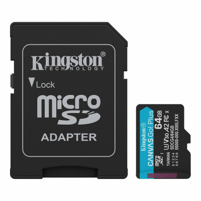 Карта памяти MicroSD, Kingston Canvas Go! Plus Gen4, 64GB, SDCG4/64GB, Class 10, UHS-I, R200/W160 Карта памяти MicroSD, Kingston Canvas Go! Plus Gen4, 64GB, SDCG4/64GB, Class 10, UHS-I, R200/W160