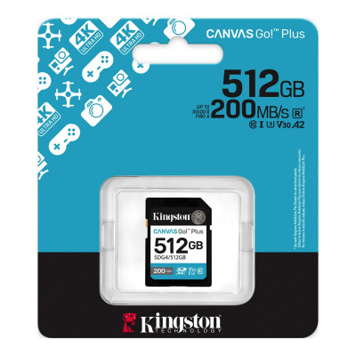 Карта памяти SD, Kingston Canvas Go! Plus, 512GB, SDG4/512GB, Class 10, UHS-I, R200/W160