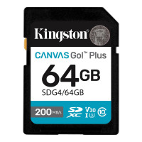 Карта памяти SD, Kingston Canvas Go! Plus, 64GB, SDG4/64GB, Class 10, UHS-I, R200/W160