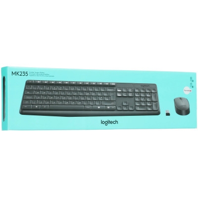 Клавиатура+мышь Logitech MK235 Wireless, 101 keys, EN/RU, 2xAAA, 1000DPI, 1xAA, 2.4 GHz USB, Черный Клавиатура+мышь Logitech MK235 Wireless, 101 keys, EN/RU, 2xAAA, 1000DPI, 1xAA, 2.4 GHz USB, Черный