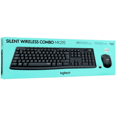 Клавиатура+мышь Logitech MK295 Silent, 111 keys, EN/RU, 2xAAA, 1000DPI, 1xAA, 2.4 GHz USB, Черный Клавиатура+мышь Logitech MK295 Silent, 111 keys, EN/RU, 2xAAA, 1000DPI, 1xAA, 2.4 GHz USB, Черный
