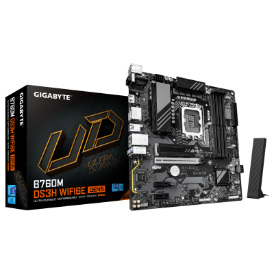 Материнская плата GIGABYTE B760M DS3H WF6E GEN5, LGA1700, 4xDDR5, PCIe5.0, HDMI+2xDP, 2xM.2, mATX