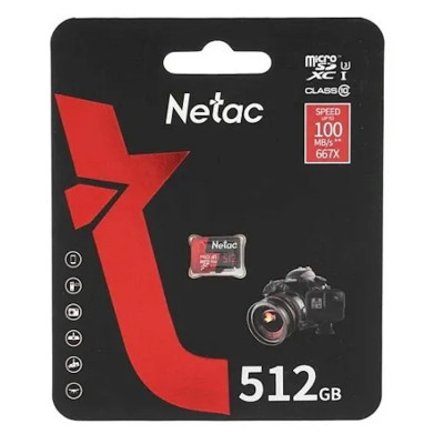 Карта памяти MicroSD, Netac P500 Extreme Pro 512GB 100MB/s Class 10, V30/A1/U3, retail pack
