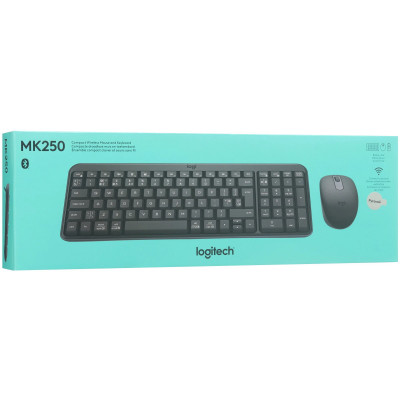 Клавиатура+мышь Logitech MK250 Wireless, 99 keys, EN/RU, 2xAAA, 1000DPI, 1xAA, BT 5.1, Черный