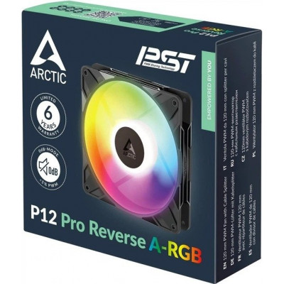 Кулер для корпуса ARCTIC P12 Pro Reverse A-RGB (Black), ACFAN00322A, 12cm, 600-3000rpm, 4Pin, Fluid