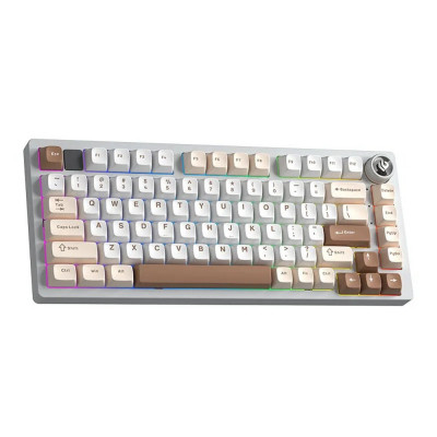 Клавиатура AULA Hi75C Pro, White+Brown, mechanical, Turquoise switch, EN/RU/KZ, 2.4/BT/USB-C