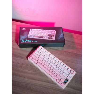 Клавиатура AULA S75 Pro Pink, mechanical, Gray wood switch, EN, 2.4/BT/USB-C Клавиатура AULA S75 Pro Pink, mechanical, Gray wood switch, EN, 2.4/BT/USB-C