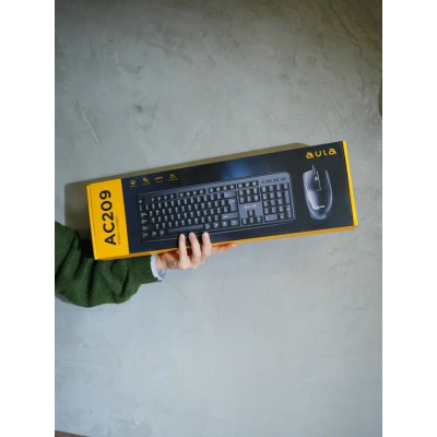 Комплект клавиатура+мышь AULA AC209, Black, 104 keys, EN/RU, 1000DPI, 1.5 m, Wired USB