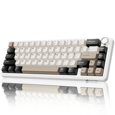 Клавиатура Attack Shark X66 Cheese White, Mechanical, 66 keys, 2.4/BT/USB-C, EN/RU/KZ, 3000mAh, RGB