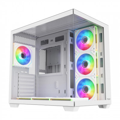 Компьютерный корпус FSP M341-WA, Без БП, 2xUSB3.0/Type-C, 7xARGB 120mm, 2xGlass, White, ATX