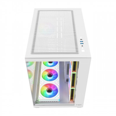 Компьютерный корпус FSP M341-WA, Без БП, 2xUSB3.0/Type-C, 7xARGB 120mm, 2xGlass, White, ATX