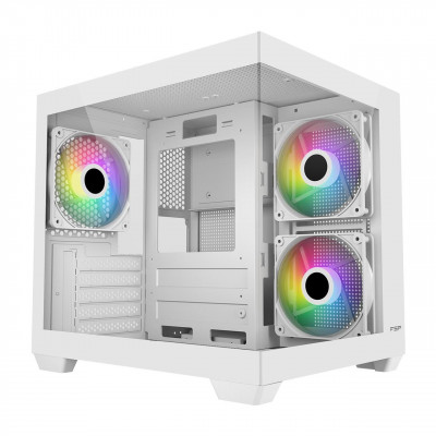 Компьютерный корпус FSP S140-WA, Без БП, 1xUSB3.0/2xUSB2.0, 3xARGB 120mm, Glass, White, mATX(SFF)