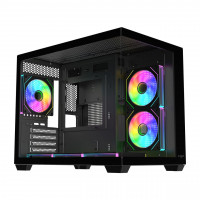 Компьютерный корпус FSP S342-BA, Без БП, 2xUSB3.0+Type-C, 6xARGB 120mm, 2xGlass, Black, mATX