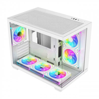 Компьютерный корпус FSP S342-WA, Без БП, 2xUSB3.0+Type-C, 6xARGB 120mm, 2xGlass, White, mATX