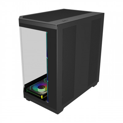 Компьютерный корпус FSP U580-BA, Без БП, 2xUSB3.0/Type-C, 7xARGB 120, Curved Glass, Black, ATX(BTF)