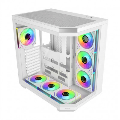 Компьютерный корпус FSP U580-WA, Без БП, 2xUSB3.0/Type-C, 7xARGB 120, Curved Glass, White, ATX(BTF)