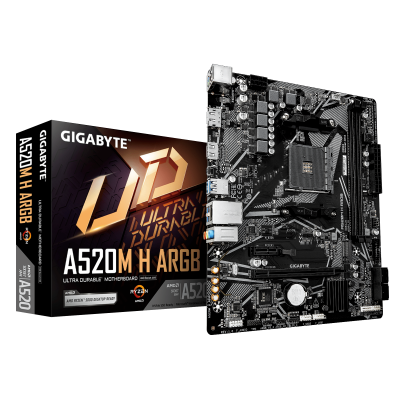 Материнская плата GIGABYTE A520M H ARGB, AM4, 2xDDR4, PCIe3.0, HDMI+DP, 4xSATA, 1xM.2, GLAN, mATX