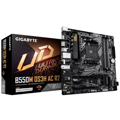 Материнская плата GIGABYTE B550M DS3H AC R2, AM4, 4xDDR4, PCIe4.0, DVI+HDMI, 2xM.2, mATX